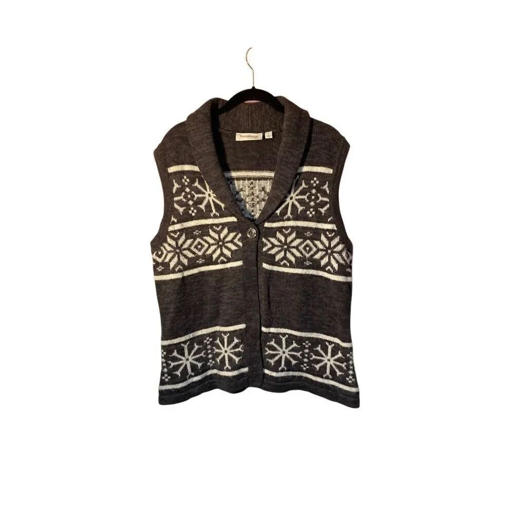 Breckenridge women’s snowflake gray and white knit sweater vest S/L